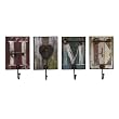 Set of 4 Distressed Country Antique Key "Home" Coat Hooks