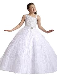 Girls One Shoulder Crystals Crystal Lace Feathers   Ball Gown Flower-Girl Dress/Pageant Dress/Party Dress 