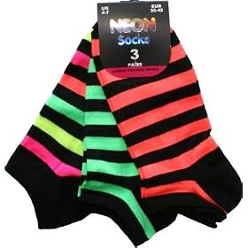 Neon Stripe Trainer Liners 3 Pairs Size 4-7