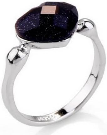 Happy M 18k Rose/White Gold Plated Heart Shaped Blue Goldstone Ring18k White Gold Plated 6.5