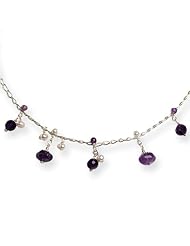 Sterling Silver Amethyst/Cultured Pearl Dangle Necklace
