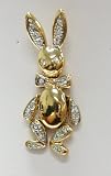 Gold Plated Cubic Zirconia Gemstone Motion Bunny Pin - Rabbit Pin