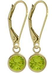 Girls 14K Yellow Gold 1.00 Carat 6mm Genuine August Peridot Circle Leverback Gem Earrings