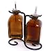 Roman Olive Oil & Vinegar Kitchen Dispensers Decorative Bottles 2pcs ~ G15 Amber Glass Roman Style Oil Vinegar Bottles with Pour Spout and Black Metal Stand ~ Decorative Liquid Dispensers ~ Pourer ~ Drizzler