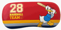 Disney's Donald Duck Eye Glasses Protector Case 6 1/2" By 3" in Color Red with Picture of Donald Holding a Bat in Front of Case