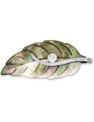 Sterling Silver Mother of Pearl CZ Leaf Pin