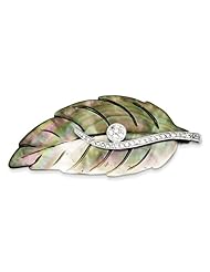 Sterling Silver Mother Of Pearl Cz Leaf Pin, Best Quality Free Gift Box Satisfaction Guaranteed