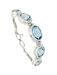 Sterling Silver Bali Style Byzantine Toggle Bracelet, w/ one 19x14mm, two 17x13mm & two 15x11mm Oval Cut Natural Blue Topaz Stones, 5/8 inch (16 mm) wide