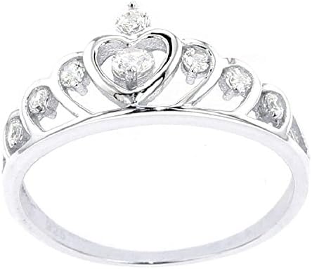 Psiroy 925 Sterling Silver Cubic Zirconia Princess Crown Tiara CZ Band Rings