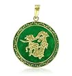 14 KT Yellow Gold & Green Jade Chinese Dragon Pendant 14K Charm