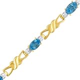 Blue Topaz & Diamond Bracelet In 14K Yellow Gold