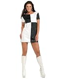 Sexy Hippie Costume Traditional Black White Mod Dress Short Sleeve Dress Retro 60s 70s Groovy