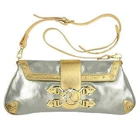 Ripani Jeweled Silver and Gold Metallic Italian Leather Evening Bag