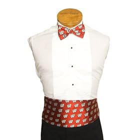 Wisconsin Cummerbund and Bow Tie Set - University of Wisconsin Red Cummerbund Set with W Logo