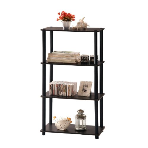 Furinno 99557EX/BK 4-Tier Rack Bookshelf Bookcase Display Storage Cabinet, Dark Espresso