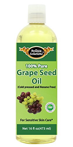 Belleza Solutions Grapeseed Oil 16 OZ - 100% Pure Cold pressed and Hexane free - No Synthetic Preservatives, Colors or Fragrances - 100% Pure Sensitive Skin Care