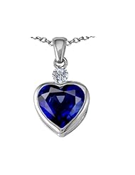 Original Star K (tm) 10mm Heart Shape Created Sapphire Heart Pendant in 925 Sterling Silver