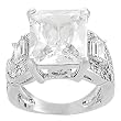Silvertone Emerald and Round-cut Cubic Zirconia Ring