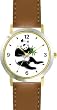 Eating Bamboo Giant Panda or Panda Bear Animal - WATCHBUDDY&reg; DELUXE TWO-TONE THEME WATCH - Arabic Numbers - Brown Leather Strap-Size-Large ( Men's Size or Jumbo Women's Size )