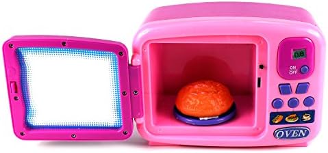 My Fun Microwave Children's Kid's Pretend Play Battery Operated Toy Microwave Play Set w/ Spinning Action, Inner LED Lights, Toy Food