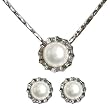 Crystal Circlet Cultured Pearl Platinum Overlay Sterling Silver Pendant Necklace & Earrings Set, Natural White