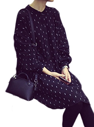 Notting hill 春秋 大人 レディース ワンピース チュニック 刺繍 柄 コットン ゆるふわ レトロ カジュアル シンプル かわいい ナチュラル スタイル ゆったり ブラック サイズ M〜3XL SSK-0126