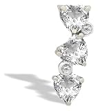 14K White Gold Genuine Heart White Topaz and Diamond 3-Stone Pendant