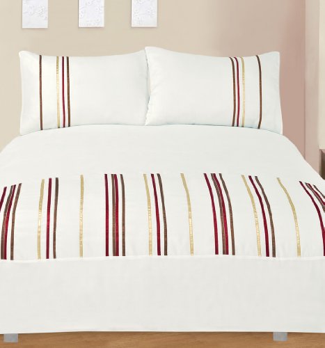Ribbons Cream/Red/Chocolate Soft Touch Complete Duvet Cover Set Double Bed
