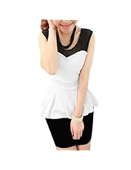 Two-Toned Scoop Neck Cotton/Polyester Sleeveless Tank Sheer  Mini Dress  With Pearls
