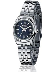EYKI 8470 Womens Quartz Waterproof Wristwatches Blue Dial and Stainless Steel Band