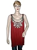 IMAGE OF Womens Tank Top-New Designer Maroon Scoop Neck Sleeveless Tunic Top L