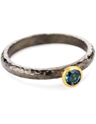 GURHAN "Skittle" Silver with High Karat Gold Accents Blue Topaz Ring, Size 7
