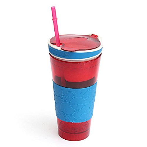 ELEGIANT 500ml 2in1 Travel Snack Drink Cup Bottle Container Lid Straw for Adult Kids Cinema sport