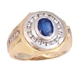 14K Men's 1.40 CT Sapphire & Diamond Ring