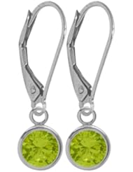 Girls 14K White Gold 1.00 Carat 6mm Genuine August Peridot Circle Leverback Gem Earrings