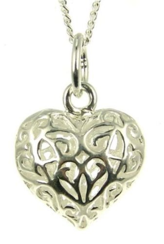 Silver Filigree Open Heart Pendant 18Curb