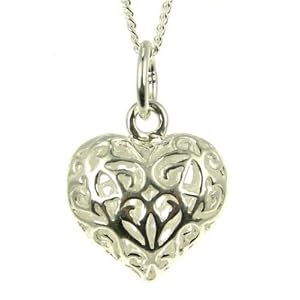 Silver Ladies Filigree Open Heart Pendant 18