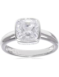 Sterling Silver Simulated Diamond Cushion Cut Center and Round Side Stones Ring, Size 7