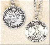 St. Michael the Archangel & Marines - Marine Corp Pewter Medal with Chain - Armed Forces - US Military - Antiqued Lead-Free Pewter -- .875