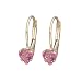14k Gold Genuine 4mm Pink Topaz Heart Leverback Children's Earrings