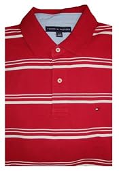 Men's Tommy Hilfiger Polo Shirt Cranberry & White Striped XL