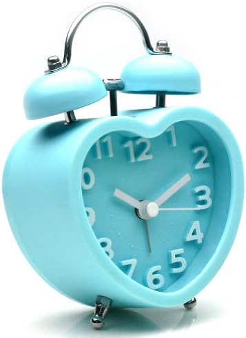 Deedo Sweep Quiet Bedside Westclox Big Ben Twin Bell Battery Quartz Heart-shaped Alarm Clock (Blue)