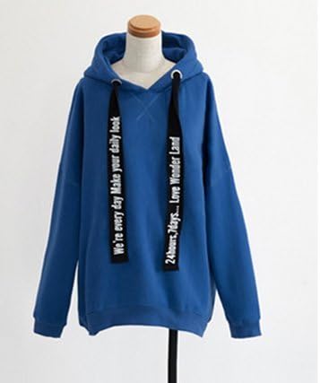 Blue fleece jacket ladies wild autumn long section hedging plus velvet hooded sweater female Korean loose shirt plus fertilizer to increase the money M code