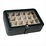 Elaine Faux Leather Crystal Jewelry Box with 24 Sections in Black