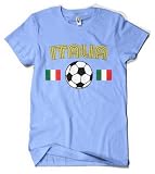 (Cybertela) Italia Flag Soccer Ball Men's T-shirt Country Sport Tee (Light Blue, 2X-Large)