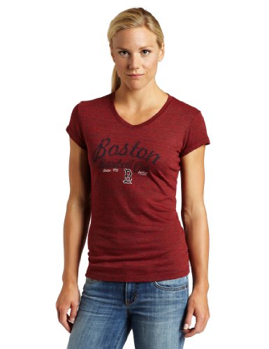 MLB Women's Boston Red Sox Short Sleeve V Neck Tee (Red, Large)