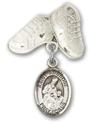 Sterling Silver Baby Badge with St. Ambrose Charm and Baby Boots Pin