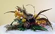Yellow Orchid, Hydrangea Faux and Dried Floral and Feathers Arrangement