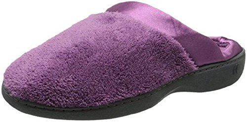 Isotoner Women's Micro Terry PillowStep Satin Cuff Clog (Small / 6.5 -7, Violet)