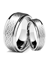 8mm Men & 6mm Women Tungsten Carbide Wedding Ring Ring Set w/ Laser Etched... by 